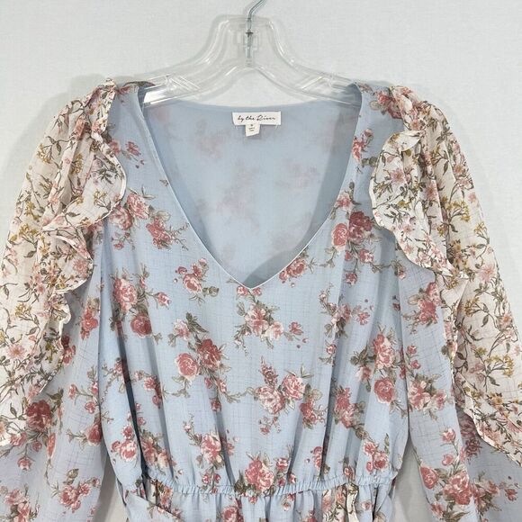 Anthropologie By the River Women Dress S Blue Floral Cottagecore Ruffle Peasant - Picture 2 of 13